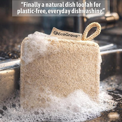 Natural Loofah Dish Sponges 4 Pack – 100% Plant-Based Luffa Scrubber for Dishes, Pots & Nonstick Pans – Compostable, Non-Scratch Kitchen Sponge for Sink, Tile & Everyday Cleaning (Travel)