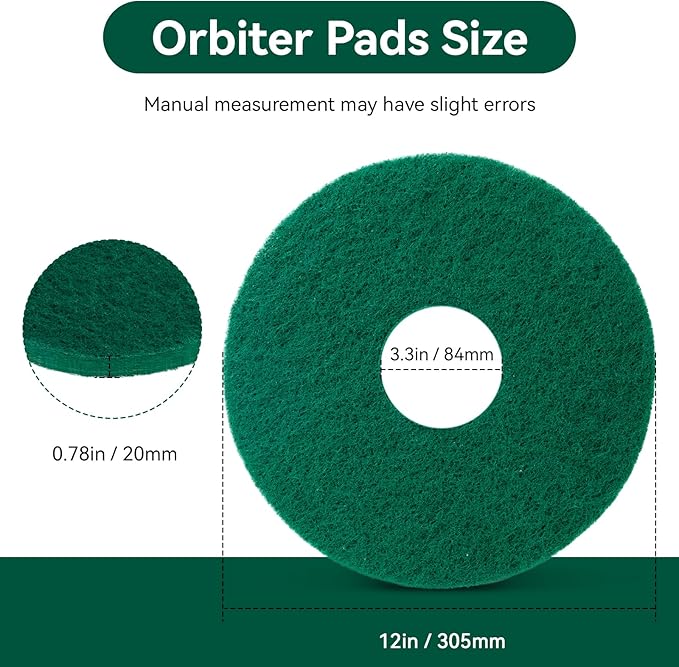 Cleaning Orbiter Pads 437.056 for Oreck 550MC Orbiter Floor Machine, 12 Inch Commercial Green Scrubbing Pad, Orbital Buffer Pats for Tile, Hardwood, Marble Floors