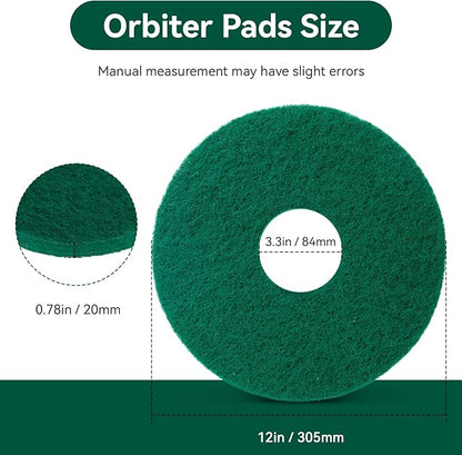 Cleaning Orbiter Pads 437.056 for Oreck 550MC Orbiter Floor Machine, 12 Inch Commercial Green Scrubbing Pad, Orbital Buffer Pats for Tile, Hardwood, Marble Floors