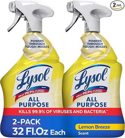 Lysol All Purpose Cleaner Spray, Multi-Purpose Disinfecting Spray, Kitchen & Bathroom Cleaner, Lemon Breeze Scent, 32 Fl Oz (Pack of 2)