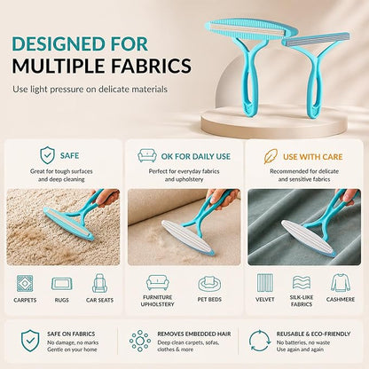2 Pack Set Pet Hair Removal Tool – Dual-Head Copper & Plastic Scraper for Carpet, Furniture & Car, Reusable Lint Remover for Embedded Dog & Cat Hair