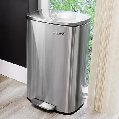 Elama Kitchen, Home and Office Versatile Step Trash/Recycling Bin with Slow Close Mechanism (13 Gallon Silver)