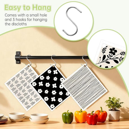 Swedish Dishcloths for Kitchen, 5 Pack Flower Line Reusable Paper Towels with 3 Hooks, Washable Dish Cloth Set, Absorbent Cleaning Cloth for Home Washing Dishes Housewarming Gifts for Friend