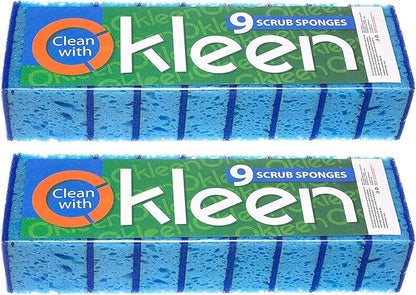 Blue Multi Use Scrub Sponge. Made in Europe. 18 Pack, 4.3x2.8x1.4 inches. Heavy Duty and Non Scratch Fiber. Odorless, Durable. Delicate Scouring Surface