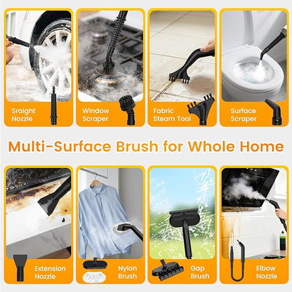 Pressurized Steam Cleaner, Multipurpose Steam Cleaner for Home with 450ML Detachable Tank and Safety Lock,Steamer for Cleaning Floor, Upholstery, Grout,Car,Bathroom and Kitchen