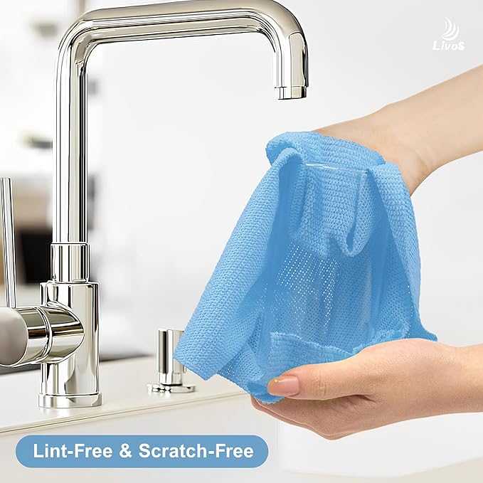 LIVOS Microfiber Cleaning Cloth Roll - 100 Pack, Reusable Paper Towels, Microfiber Towels for Car, Super Absorbent Cleaning Rags for House,Kitchen,Window-Blue, 11.5"x11.5"|Lightweight, Quickly Dry