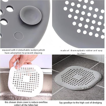 2 Pieces Shower Drain Hair Catcher Bathtub Stopper, Home Protectors with Sucker Water Trap Sink Cover for Bathroom Bathtub and Kitchen (Grey,White)