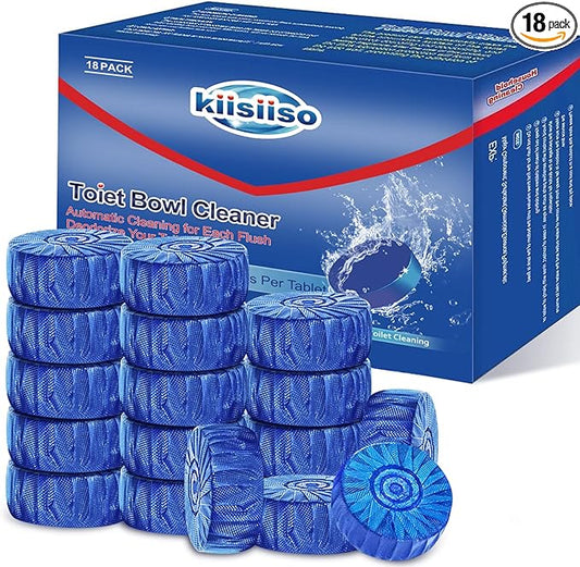 KIISIISO Toilet Bowl Cleaner Blue Tablets 18 Pack, Slow-Dissolving Automatic Bowl & Tank Cleaner, Septic Safe & Plumbing Friendly for Bathroom Toilet Cleaning, Prevents Tough Stains