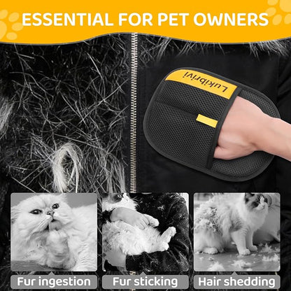 Pet Hair Removal Glove for Dogs & Cats - Upgraded Reusable Electrostatic Pet Hair Glove, Gentle Grooming Mitt, Pet Hair Remover Tool for Laundry, Couch, Carpet & Car Seat, 2 Pack (Black)