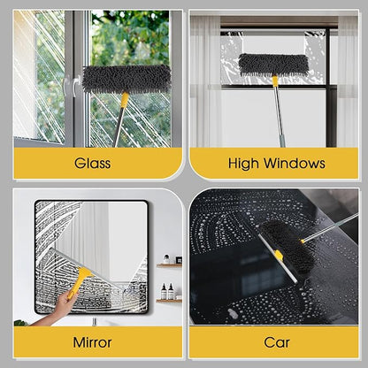 Dymoll 96" Long Handle Window Wall Cleaner Tool with Extension Pole,2 in 1 Large Window Squeegee with Cleaning Mop Tools Kit for Window/Wall/Baseboard/Floors Clean/Solar Panel Washer