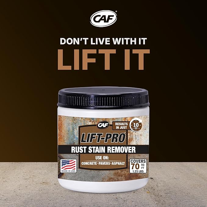 CAF Lift Pro Rust Stain Remover Concentrate for Concrete, Pavers, Brick, Tile and Grout, Outdoor Natural Cleaner Powder Makes 1 Gallon, No Scrub Rust Remover for Driveway, Patio and Asphalt Surfaces