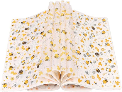 LOAVER 150 Pcs Wax Paper Sheets for Food, Bee Day Waterproof Oilproof Wrapping Tissue with Bee Pattern for Kicthen Deli Baking Sandwich Cookies Picnic Basket Liners (9.84 x 9.84 Inch)
