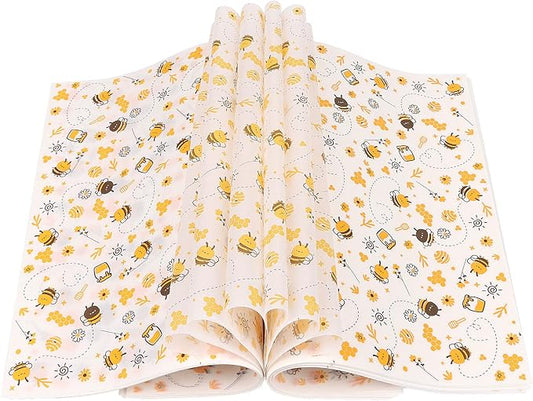 LOAVER 150 Pcs Wax Paper Sheets for Food, Bee Day Waterproof Oilproof Wrapping Tissue with Bee Pattern for Kicthen Deli Baking Sandwich Cookies Picnic Basket Liners (9.84 x 9.84 Inch)