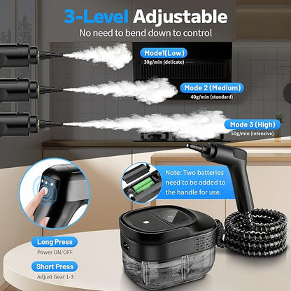 Pressurized Handheld Steam Cleaner 2500W, 54oz Large-Capacity Steamer with 3-Level Adjustable Steam, 15s Heat-Up & 15Pcs Accessories – for Car, Tile, Grout, Couch, Floor, Bed, Dirt, Furniture