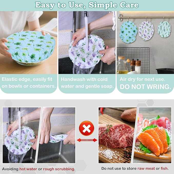 5-Size Reusable Beeswax Bowl Covers for Bread Proofing, Cotton Cloth Flexible Beeswax Wraps for Food Storage(Lavender)
