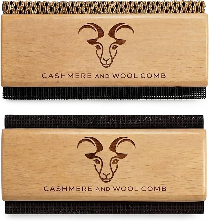 Cashmere Comb and Sweater Shaver Set (2 Pack) – Sweater Shavers to Remove Pilling, Fuzz & Pills from Cashmere, Wool and Clothing - Premium Double Sided Fabric Shaver & Wooden Sweater Comb