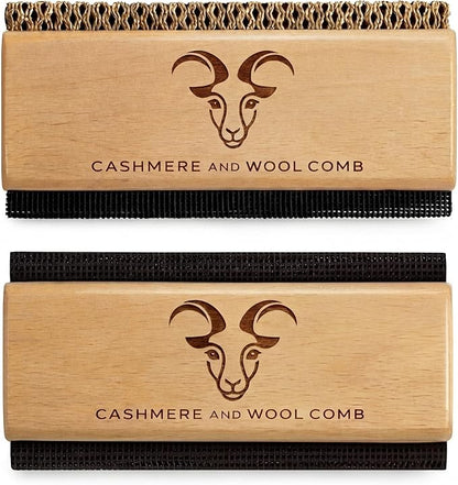 Cashmere Comb and Sweater Shaver Set (2 Pack) – Sweater Shavers to Remove Pilling, Fuzz & Pills from Cashmere, Wool and Clothing - Premium Double Sided Fabric Shaver & Wooden Sweater Comb