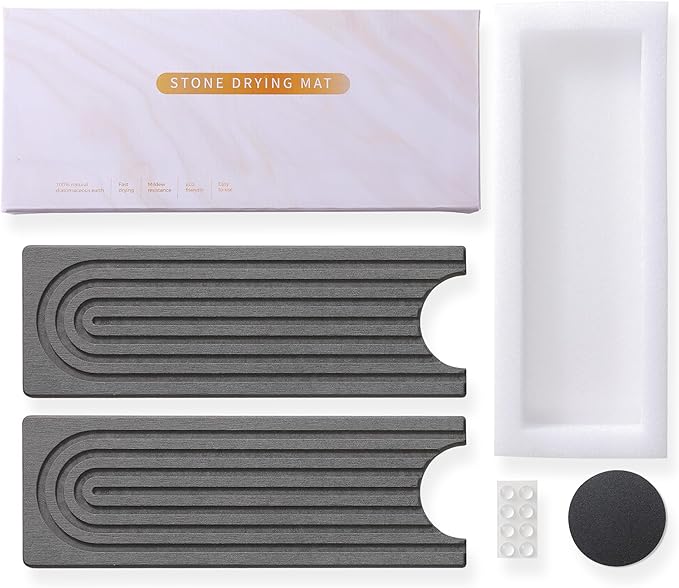 24'' Longer Stone Faucet Mat for Kitchen Sink [Super Absorbent, 30s Quick Drying] Water Absorbing Stone Tray for Sink Stone Mat for Kitchen Sink Stone Quick Dry Around Faucet Diatomite Stone Sink Tray