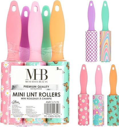 5pc Retro Mini Lint Roller Value Pack – Colorful Compact Rollers for Travel | Pet Hair & Lint Remover for Clothing & Household Use | Portable On-the-Go Lint Removers