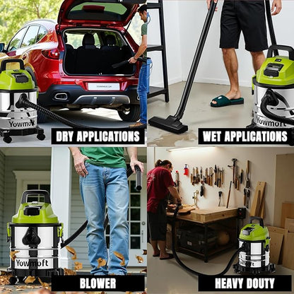 4 Gallon Cordless Shop Vac, Cordless Shop Vacuum Wet and Dry with 16 Kpa Strong Suction & Blower, Portable Shop Vacuum, Battery Powered Shop Vac for Car, Home and Garage, CVC2015