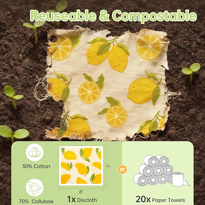 Swedish Dishcloths for Kitchen, 5 Pack Fruit Reusable Paper Towels with 3 Hooks, Washable Dish Cloth Set, Absorbent Cleaning Cloth for Home Washing Dishes Housewarming Gifts for Friend