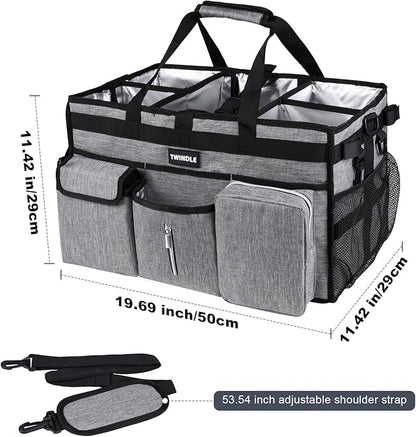 Extra Large Cleaning Caddy Bag with Rigid Support Board, Cleaning Organizer Tote with Detachable Divider, Adjustable Shoulder Strap & Waist Belt, Cleaning Supply Carrier for Cleaners & Housekeepers