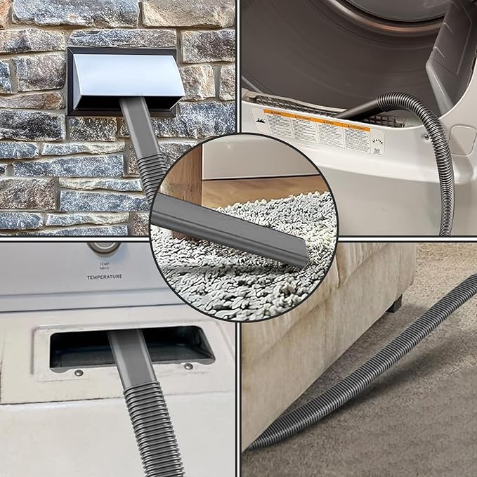 Upgraded Dryer Vent Cleaner Kit: Universal Vacuum Hose Attachment for Lint Removal Fits All Vacuums Cleaner Dryer Cleaning Tools for Clogged Ducts (Grey)