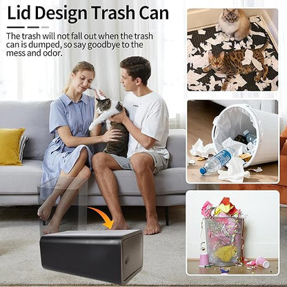 2.6 Gallon (10L) Slim Dog-Proof Trash Can with Press Pop-Up Lid - Odor-Blocking Small Garbage Can Includes 75 Trash Bags, Space-Saving Design for Bedroom, Kitchen, Bathroom & Office