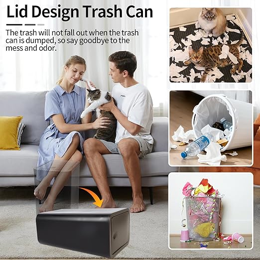 4 Gallon (15L) Slim Dog-Proof Trash Can with Press Pop-Up Lid - Odor-Blocking Small Garbage Can Includes 75 Trash Bags, Space-Saving Design for Bedroom, Kitchen, Bathroom & Office