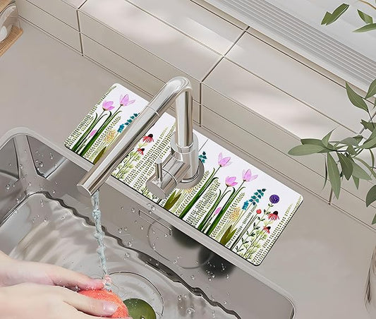 Kitchen Sink Splash Guard Faucet Mat -1 PC Super Absorbent Fast Drying Mat Sink Gadgets-Splash Guard Behind Faucet Drip Catcher for Kitchen, Bathroom,Sink Mat, Dish Drying Mat, Bathroom(15" X 5.5" )