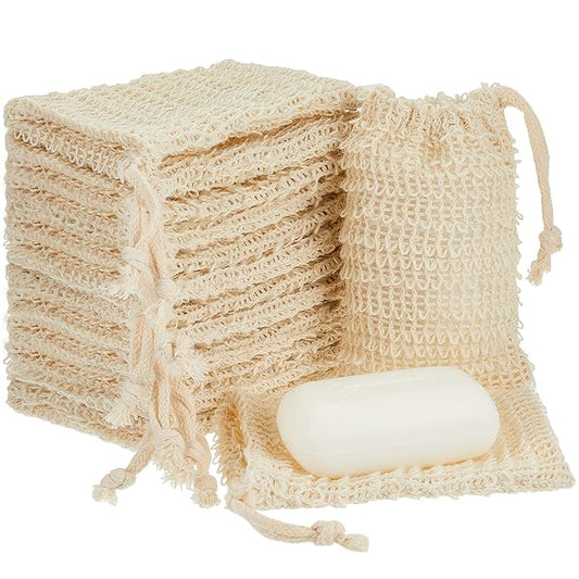 Cunhill 100 Pack Soap Saver Bag Bar Exfoliating Pouch Sisal Soap Savers Mesh Bag with Drawstring Foaming and Drying Holder for Bath and Shower