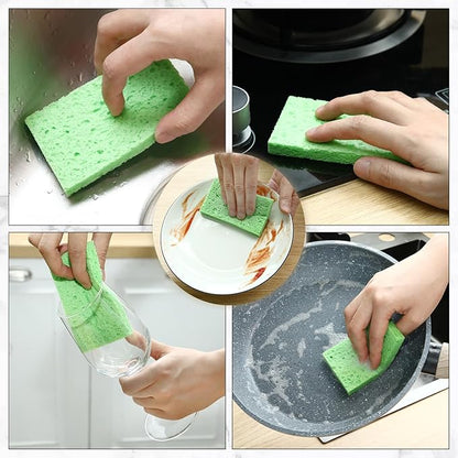Zhengmy 48 Pieces Sponges Bulk Sponges Kitchen Compressed Sponge Natural Dish Sponge Compressed Wood Pulp Cleaning Without Scratching for Kitchen Bathroom, 3.9 x 2.4 x 0.12 Inch (Green)