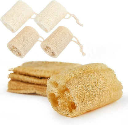 Natural Loofah Sponges, Kitchen Washing Up Sponge, Non Scratch Organic Luffa Sponge, 4 PCS Pack of Non-Odor Dish Sponges, Plastic-Free Unbleached Loofah for Kitchen Cleaning and Shower