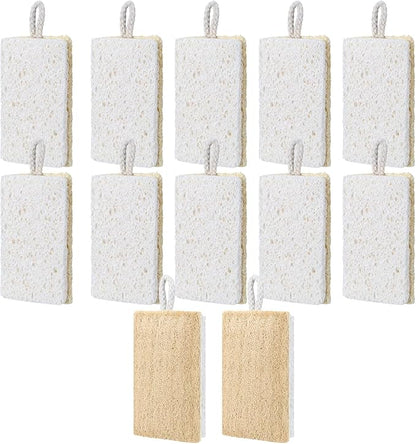 Sliner 12 Pack Natural Kitchen Sponges Compostable Cellulose Dish Scrubbers, Biodegradable Scrub Brushes Reusable Cleaning Loofah for Dishes Pots Pans Kitchen Bathroom Household