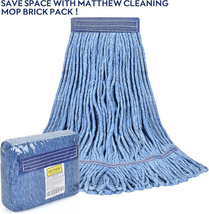 Matthew Cleaning Heavy Duty Mop Head Commercial Grade Replacement for General and Floor Cleaning, Wet Industrial Blue Cotton Looped End String Head Refills (Case of 24) Blue