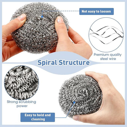 Roshtia 72 Pcs Stainless Steel Scrubber Bulk Large Steel Wool Scrubber 50 Gram Stainless Scourers Sponges Scouring Pads for Cleaning Dishes, Stoves, Pots, Pan, Cooker Hoods