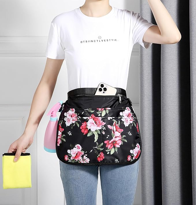 Bafelia Small Size Cleaning Caddy Apron for Women with 5 Pockets, Professional Waterproof Cleaning Supplies for Housekeepers