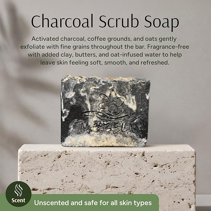 Marbela Cosmetics Handmade Soap Bar - Made in USA, Vegan Friendly, Palm Oil Free, Natural Bar Soap - Gentle Face & Body Soap for Daily Skin Care, Moisturizing & Nourishing - 3.5 oz (Charcoal Scrub)