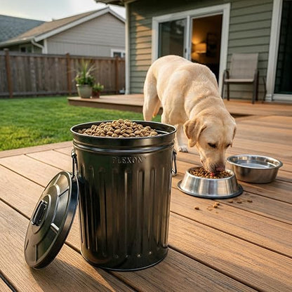 Plexon 2 Gallon Small Metal Trash Can with Lid Bathroom Garbage Can with Lid Bathroom Trash Can for Bedroom Office Kitchen Indoor Waste Basket, Round Powder Coated Black Bucket