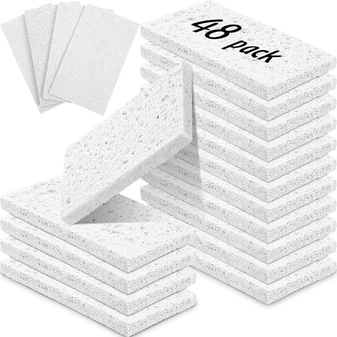 Zhengmy 48 Pieces Sponges Bulk Sponges Kitchen Compressed Sponge Natural Dish Sponge Compressed Wood Pulp Cleaning Without Scratching for Kitchen Bathroom, 3.9 x 2.4 x 0.12 Inch (White)