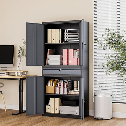 Metal Storage Cabinet with Drawer, Garage Storage Cabinet with Locking Doors and Adjustable Shelves for Garage, Home Office,Warehouse