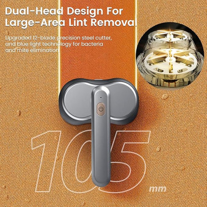 Fabric Shaver and Lint Remover, Sweater Defuzzer with 2 Double Shaving Head, 2 Replaceable Blades, Headle Rotation 90°，Battery Operated, Remove Clothes Fuzz, Lint Balls, Pills, Bobbles Gray