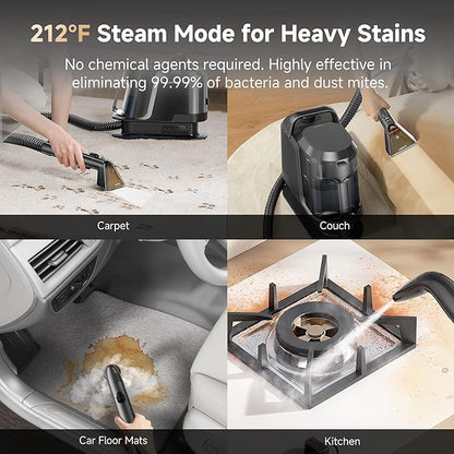 Uwant Carpet Cleaner Machine with Steam&Hot&Cold Water System 18Kpa Powerful Suction Upholstery Cleaner Machine with Textile Cleaner for Pets, Carpet Steam Cleaner with Specialty Tools for Cars