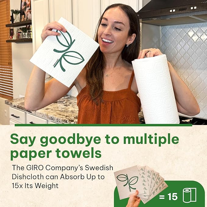 The Giro Company - Swedish Dishcloths, Kitchen Washcloths for Dishes, Countertops, Windows, and More, Highly-Absorbent, Reusable, and Machine Washable, 21 cm by 18 cm, Set of 6