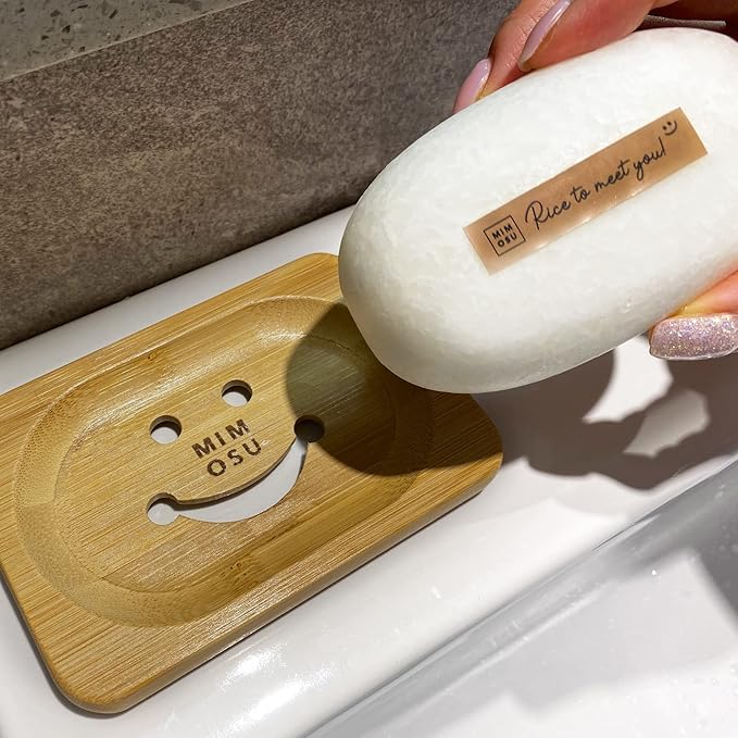 mimosu Rice Water Shampoo Bar and Soap Dish Set (5.3 ounces) - 2 in 1 Rice Water for Hair Growth Shampoo and Conditioner Bar, Soap Dish Soap Container