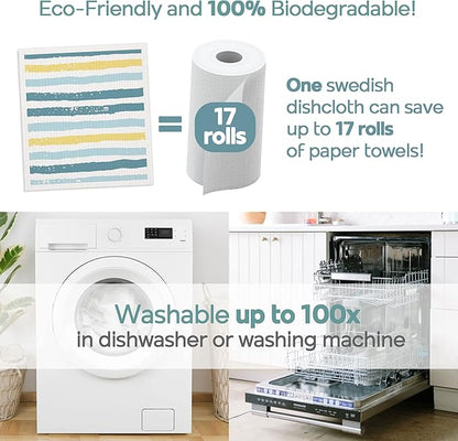 Swedish Dishcloths for Kitchen | 6-Pack Ocean Collection | Absorbent Reusable Swedish Dishcloths, Eco-Friendly Cellulose Sponge Dishtowels