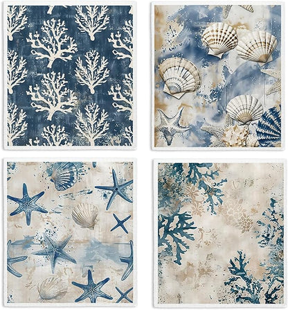 Beach Ocean Swedish Dishcloths for Kitchen, Shells Starfish Swedish Dish Cloths for Ocean, 4 Pack Dish Towels for Kitchen, Papaya Reusable Paper Towels Washable