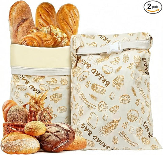 2-Pack JIDSPWLS Reusable Beeswax Bread Bags – Breathable for Homemade & Sourdough Loaves, Extends Freshness, Freezer & Fridge Compatible