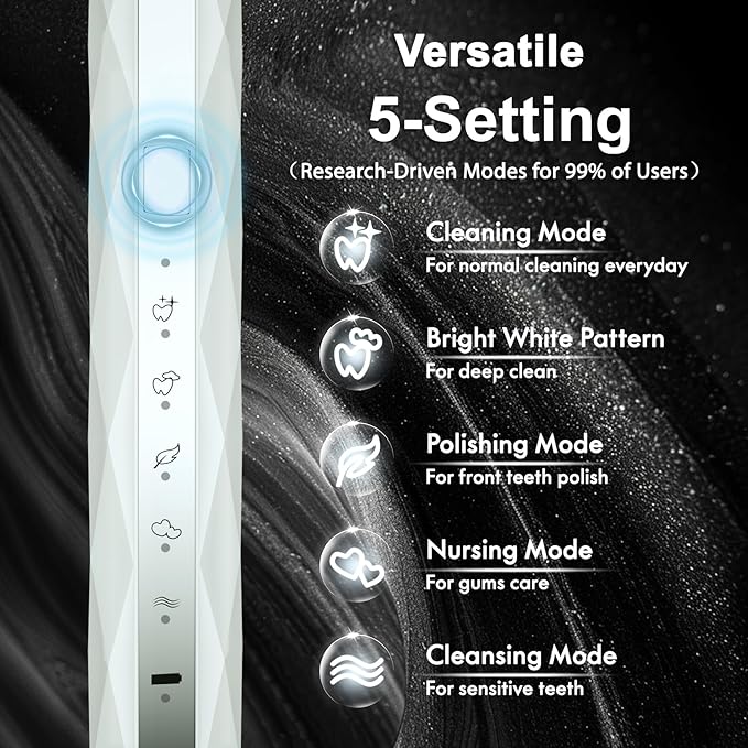 Kuicur Diamond Style - Electric Toothbrush, 10 Brush Heads & Travel Case, 42,000 VPM Electric Motor & Wireless Charging, 15 Modes with Smart Timer, Ultra Whitening Toothbrush for Adults and Kids