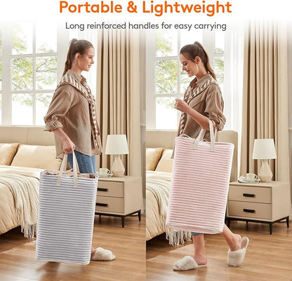 Lifewit 2 Pack Laundry Basket 85L Each, Collapsible Clothes Hamper with Reinforced Handles, Freestanding Waterproof Design for Bedroom and Laundry Room, Grey&Pink 170L Total